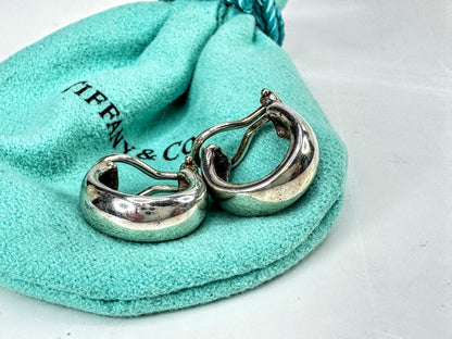 Vintage Tiffany & Co. Sterling Silver Small Hoop Omega Back Earrings 7.4g JR2010