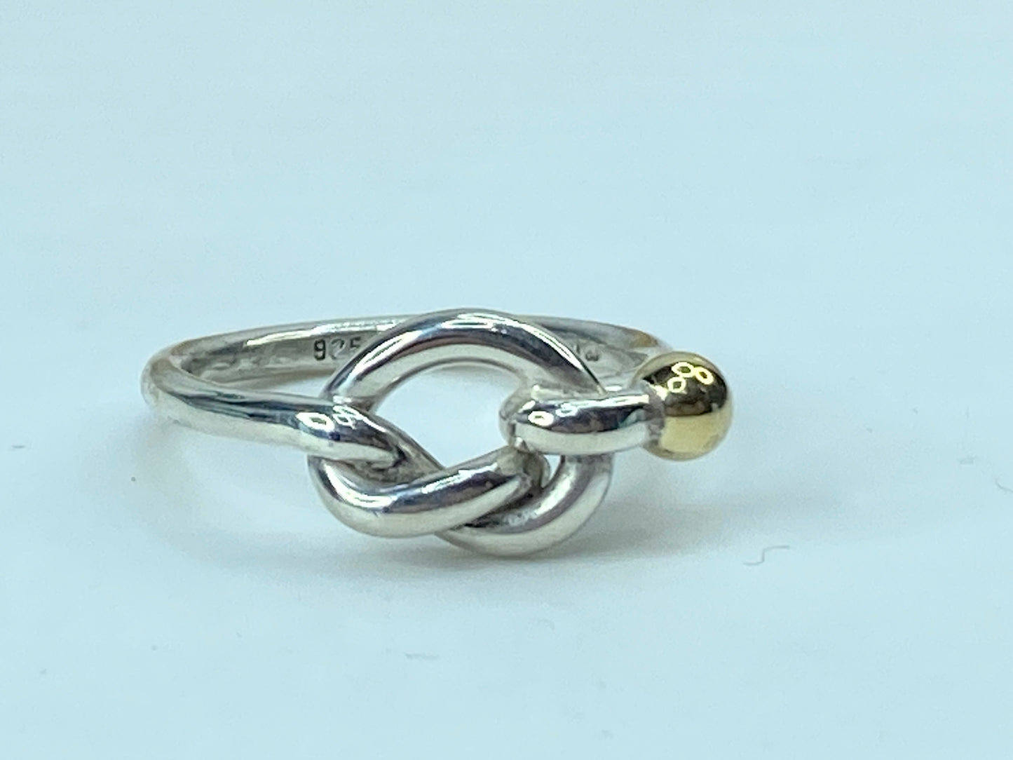 Tiffany & Co. Sterling Silver 18K Yellow Gold Love Knot Ring JR726