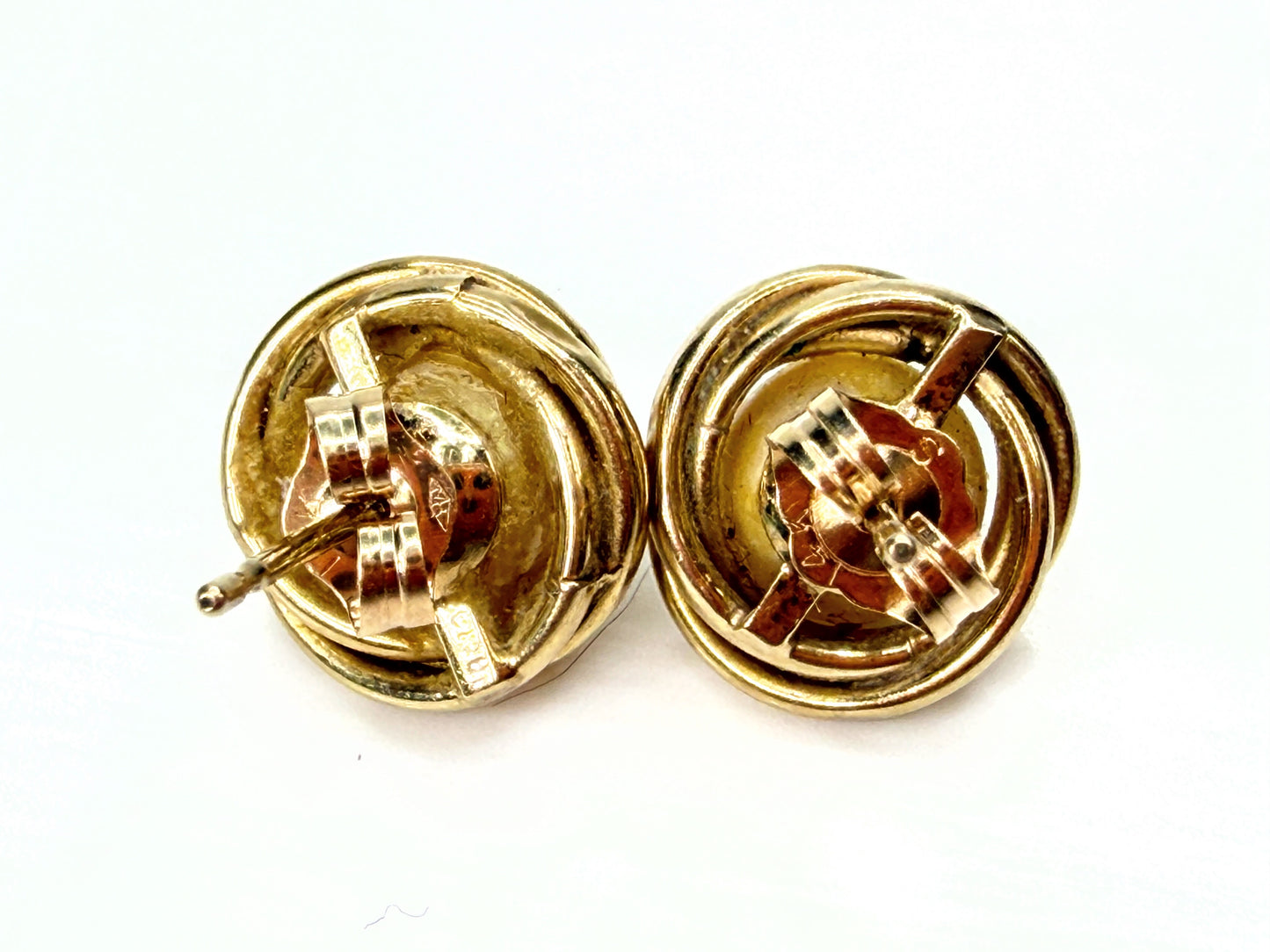 Vintage 14K Gold Pearl Nest Swirl Stud Earrings 7mm Pearl 11mm JR1939