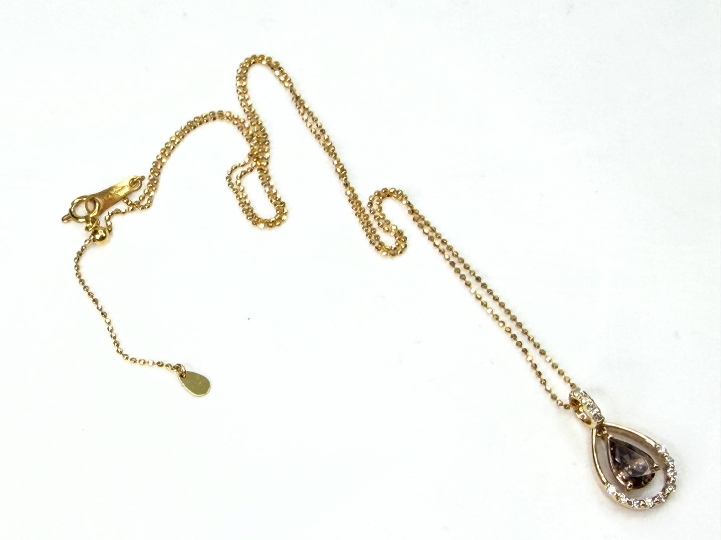 18K Gold 1.14ct Champagne Diamond Moving Teardrop Pendant Necklace JR1940