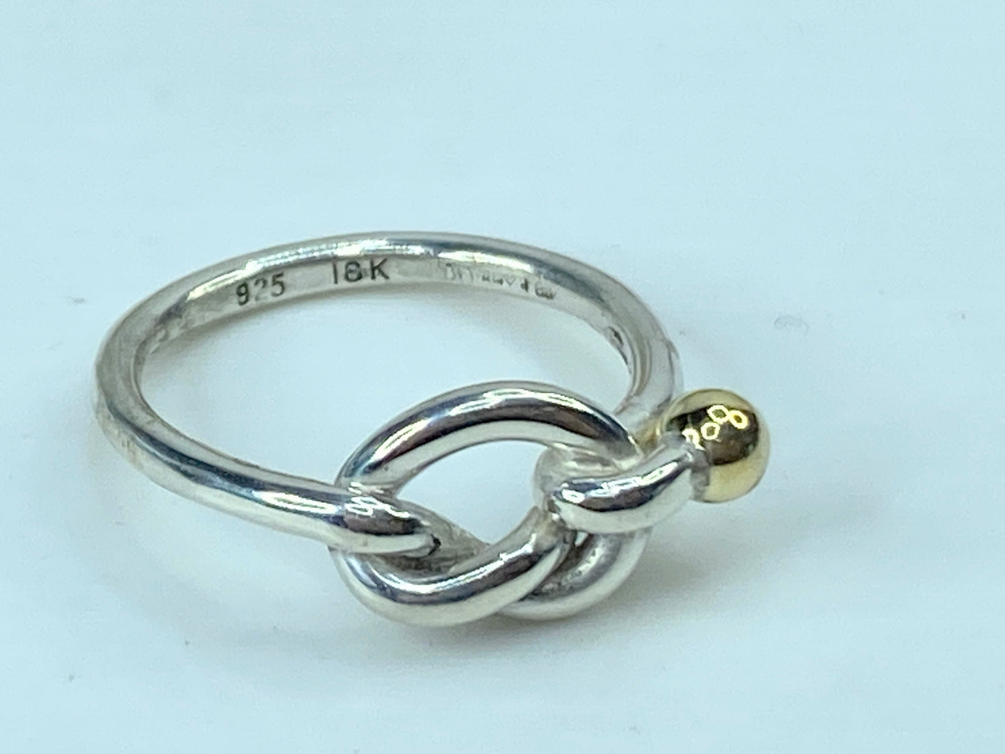 Tiffany & Co. Sterling Silver 18K Yellow Gold Love Knot Ring JR726