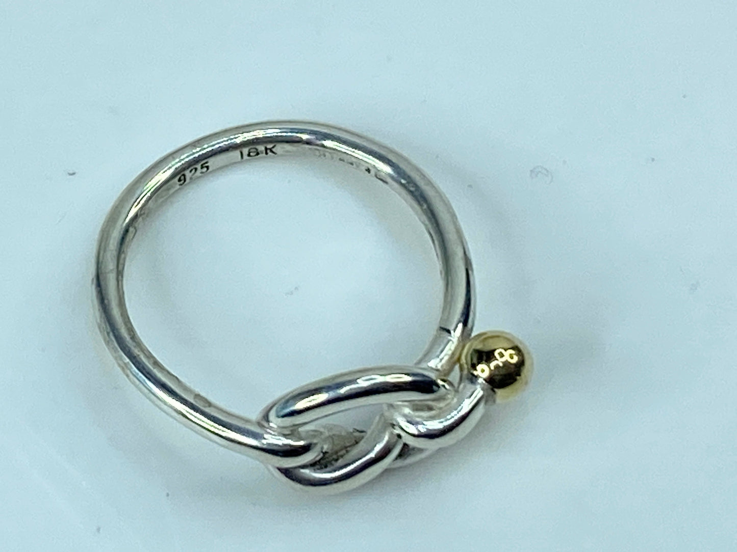 Tiffany & Co. Sterling Silver 18K Yellow Gold Love Knot Ring JR726