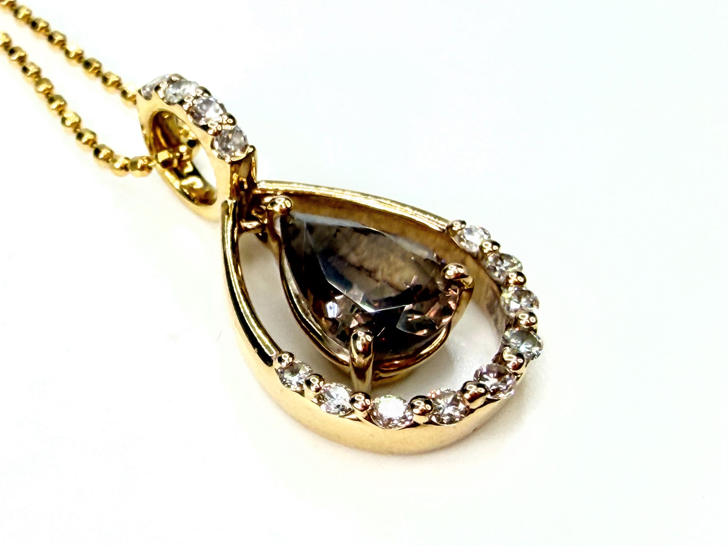 18K Gold 1.14ct Champagne Diamond Moving Teardrop Pendant Necklace JR1940