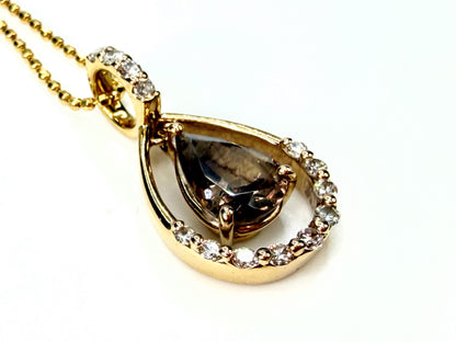 18K Gold 1.14ct Champagne Diamond Moving Teardrop Pendant Necklace JR1940