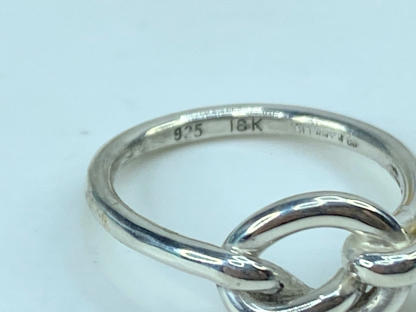 Tiffany & Co. Sterling Silver 18K Yellow Gold Love Knot Ring JR726