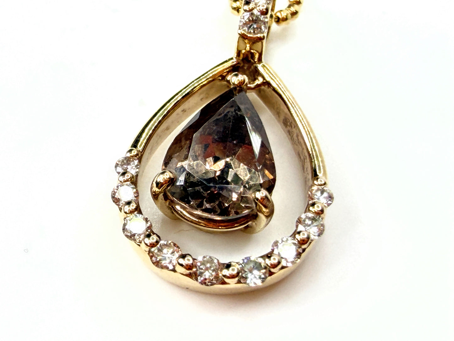 18K Gold 1.14ct Champagne Diamond Moving Teardrop Pendant Necklace JR1940