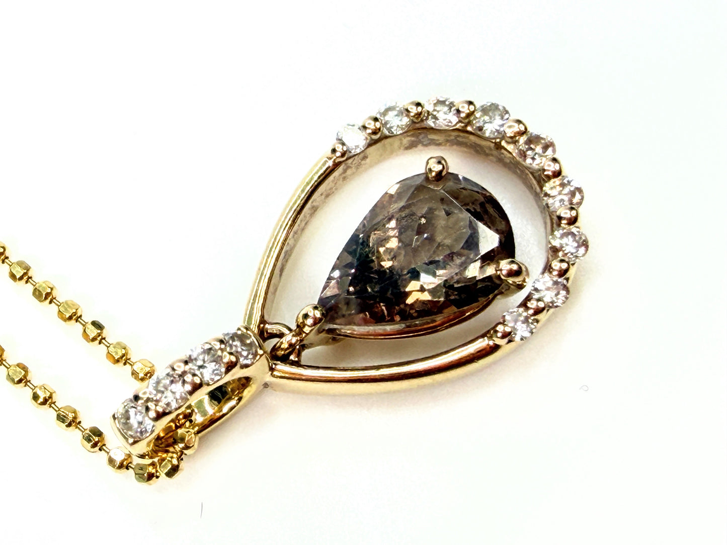 18K Gold 1.14ct Champagne Diamond Moving Teardrop Pendant Necklace JR1940