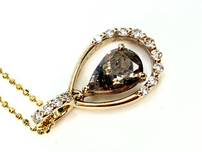18K Gold 1.14ct Champagne Diamond Moving Teardrop Pendant Necklace JR1940