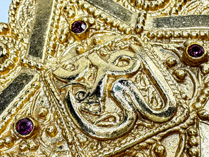 Vintage 1992 Butler & Wilson Gold Tone Hindu Om Brooch Purple Crystals GS852