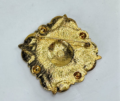 Vintage 1992 Butler & Wilson Gold Tone Hindu Om Brooch Purple Crystals GS852