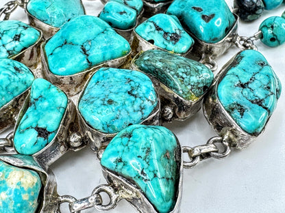 Handmade Sterling Chunky Turquoise Coral etch Statement Bracelet 88.3g 8" JR2011