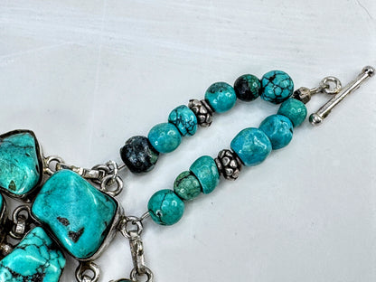 Handmade Sterling Chunky Turquoise Coral etch Statement Bracelet 88.3g 8" JR2011
