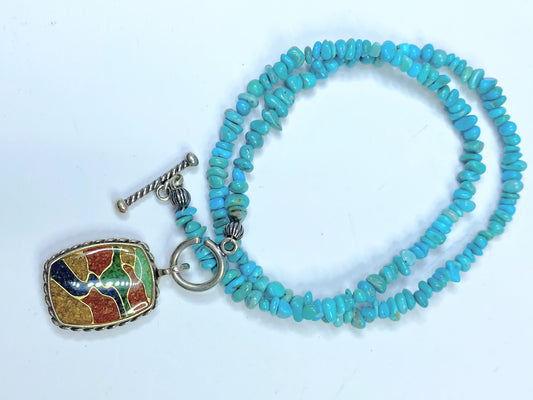 Carolyn Pollack Relios 925 Sterling Turquoise Pendant Beaded Necklace JR9374