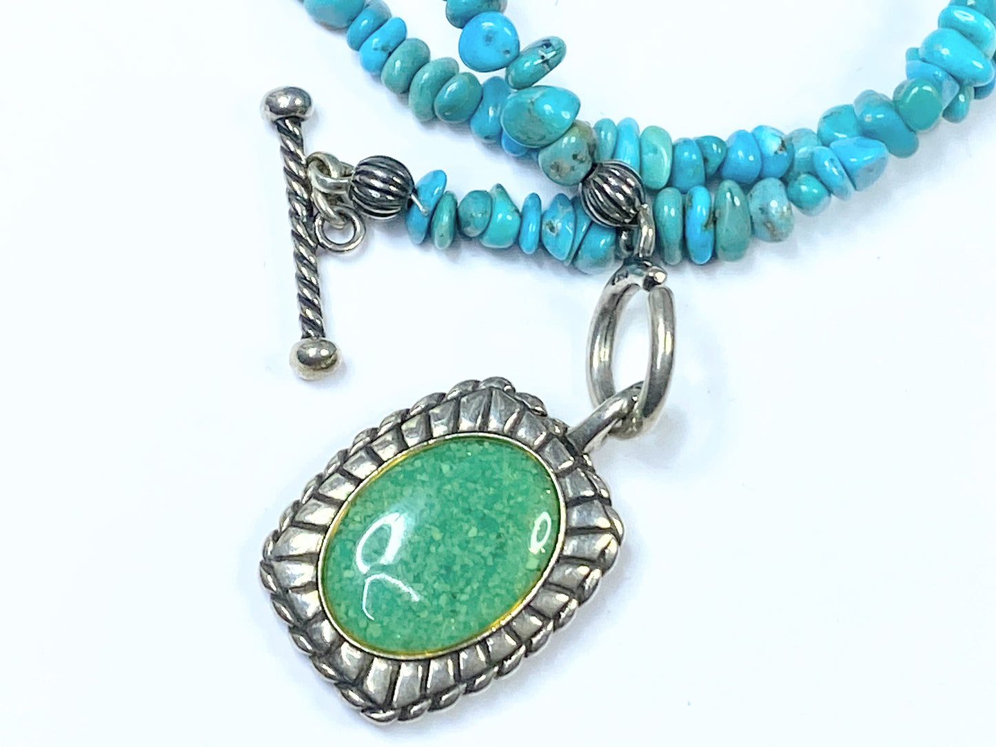 Carolyn Pollack Relios 925 Sterling Turquoise Pendant Beaded Necklace JR9374