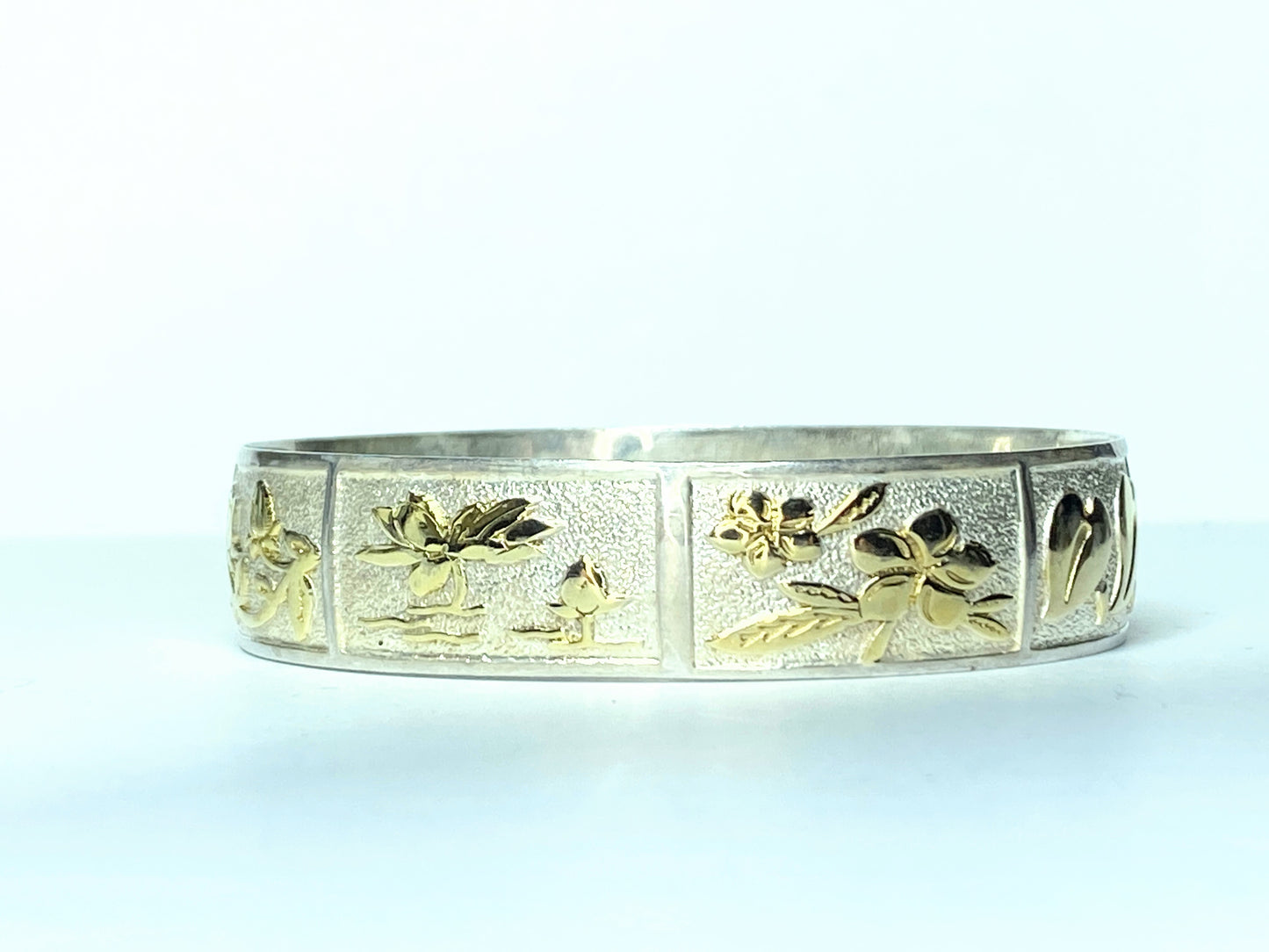 Hawaii Sterling 925 Wide Heirloom Heritage Native Floral bangle JR9378