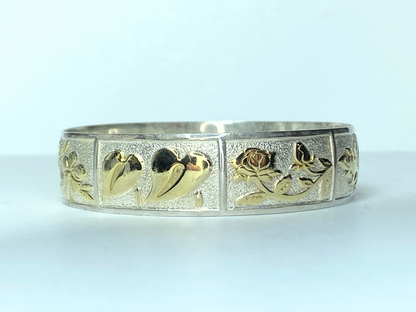 Hawaii Sterling 925 Wide Heirloom Heritage Native Floral bangle JR9378