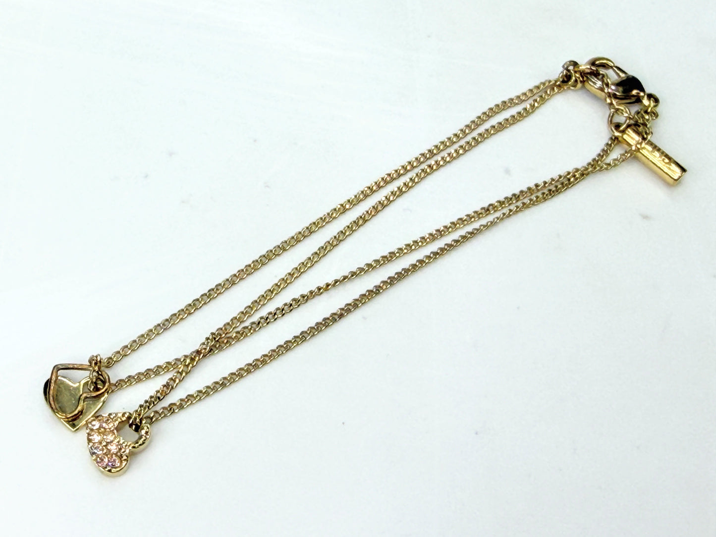 See by Chloé Gold Tone Double Chain Heart Charm Bracelet 6 1/4" GS849