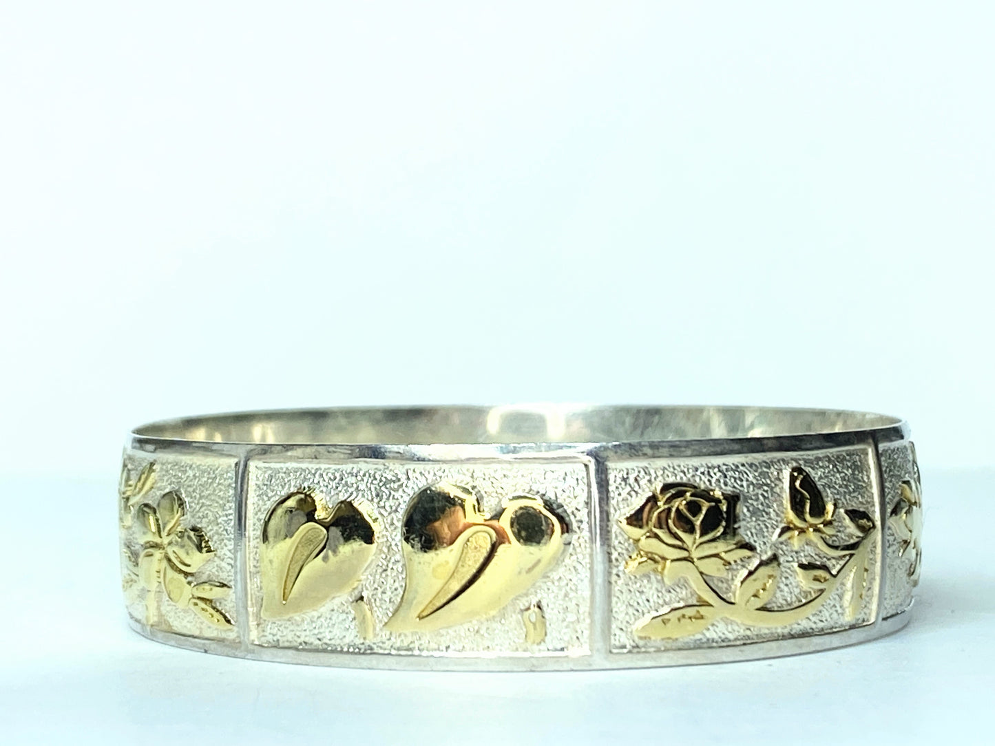 Hawaii Sterling 925 Wide Heirloom Heritage Native Floral bangle JR9378