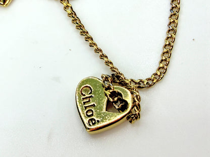 See by Chloé Gold Tone Double Chain Heart Charm Bracelet 6 1/4" GS849