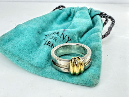 Tiffany & Co Rare Atlas 1995 Groove Love Band Ring Sterling 18K Gold 9.4g JR2013
