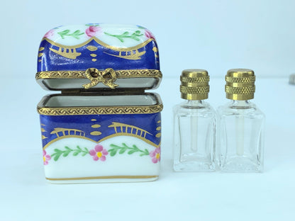 Classic Floral Perfume Chest with Two Bottles Limoges Box…Retired A31