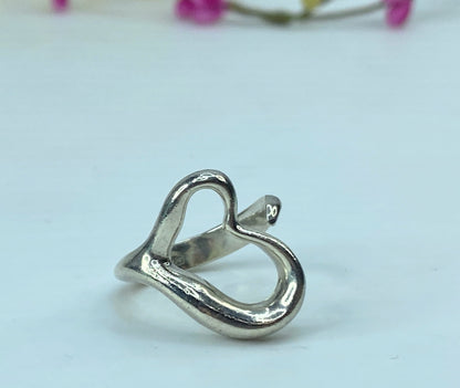 Tiffany & Co. Sterling Silver Elsa Peretti Open Heart Ring JR729