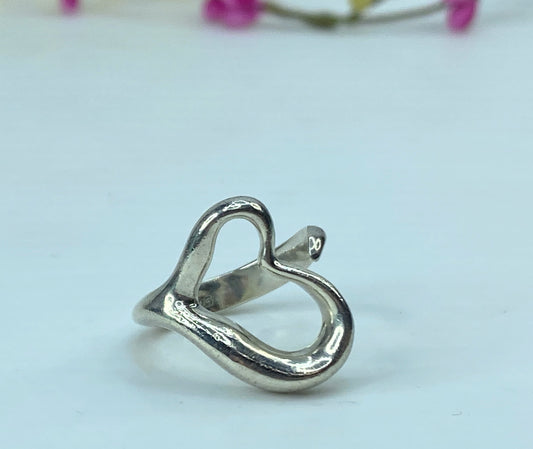 Tiffany & Co. Sterling Silver Elsa Peretti Open Heart Ring JR729