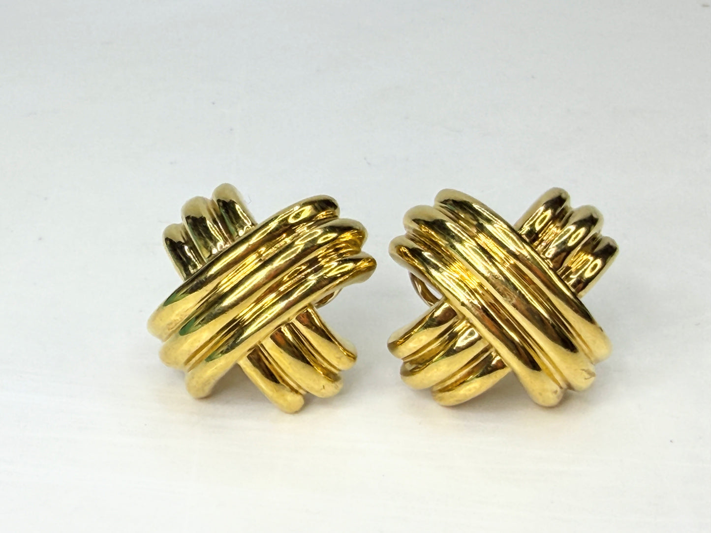 Vintage Tiffany & Co. Signature X 18K Yellow Gold Clip-On Earrings 23.4g JR1942