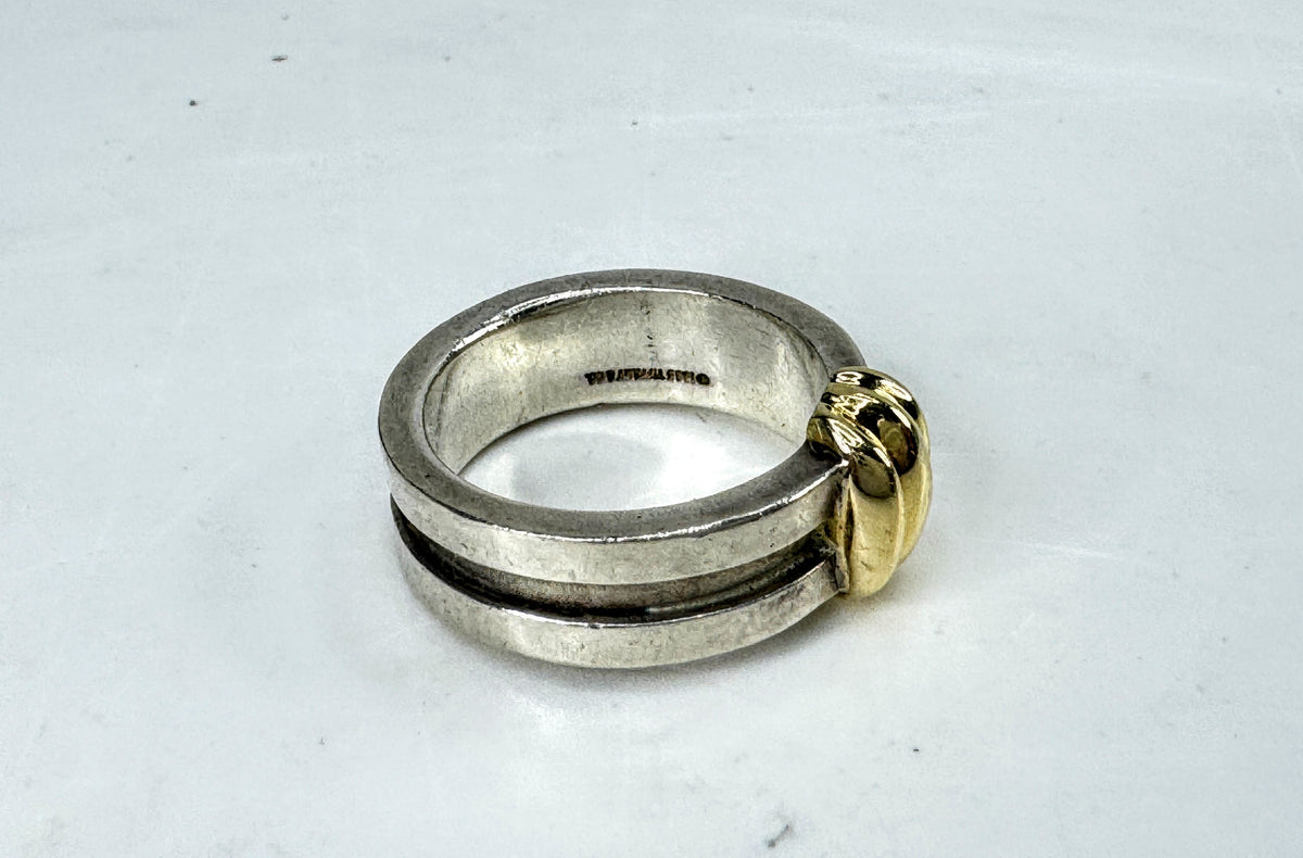 Tiffany & Co Rare Atlas 1995 Groove Love Band Ring Sterling 18K Gold 9.4g JR2013