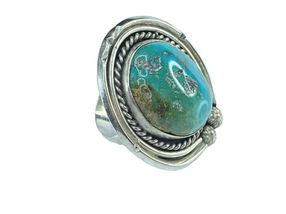 Vintage sterling Large Blue & Green Turquoise rope accent ring