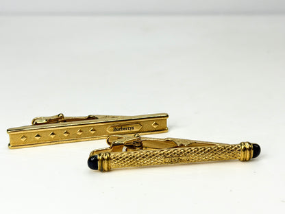 Vintage Burberrys Gold Tone Tie Clip Set Black Enamel Ends Boxed SS488