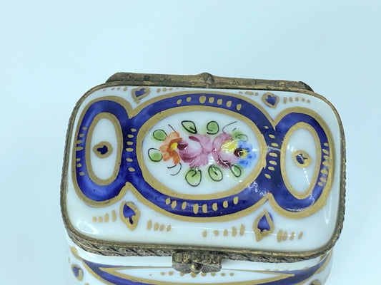 Blue Rectangle Pill Porcelain Limoges Trinket Box A33