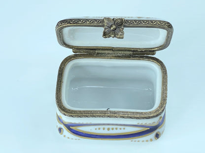 Blue Rectangle Pill Porcelain Limoges Trinket Box A33