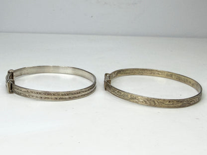 Vintage British Silver Adjustable Engraved Bangle Bracelets Pair 12.7g JR1943