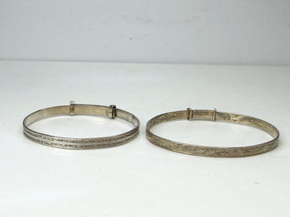 Vintage British Silver Adjustable Engraved Bangle Bracelets Pair 12.7g JR1943