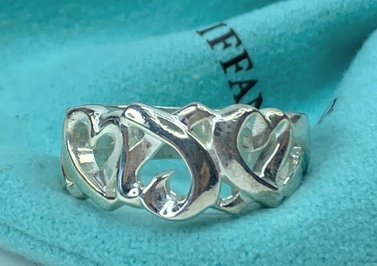 Tiffany & Co. sterling silver Paloma Picasso Loving hearts ring s7 5.4g JR732
