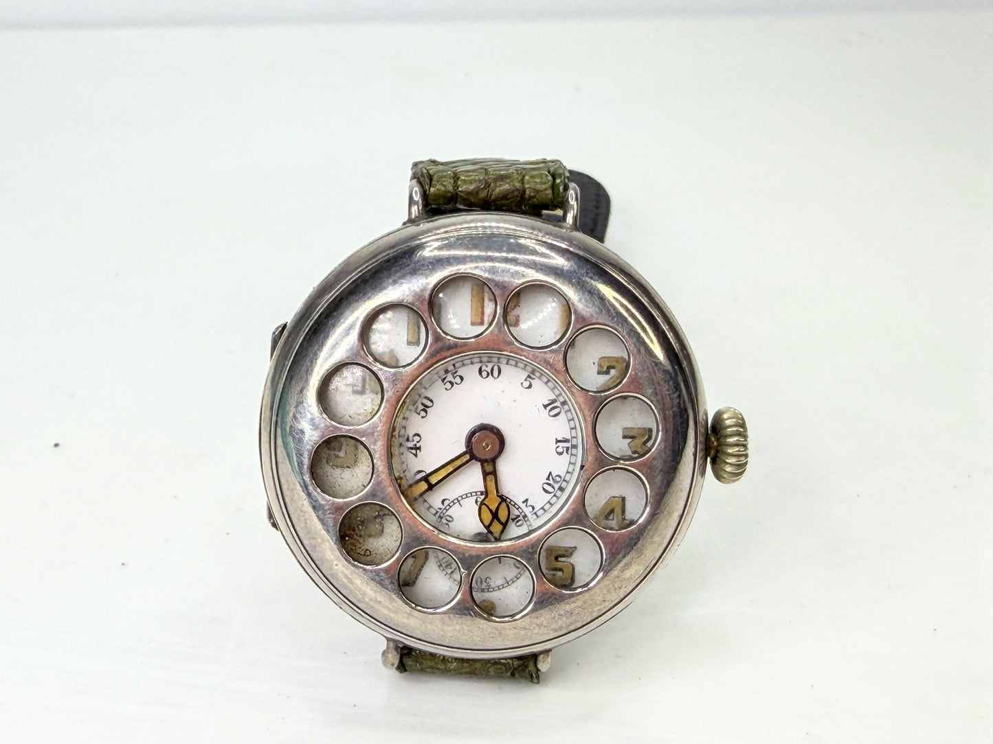WWI Swiss Sterling Silver Telephone Dial Trench Watch c1915 Mechanical SS489
