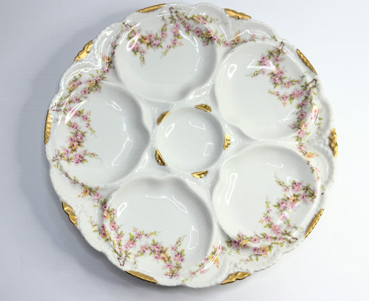 Theodore Haviland Limoges Oyster Plate Pink Rose Garlands Gold Accents A758