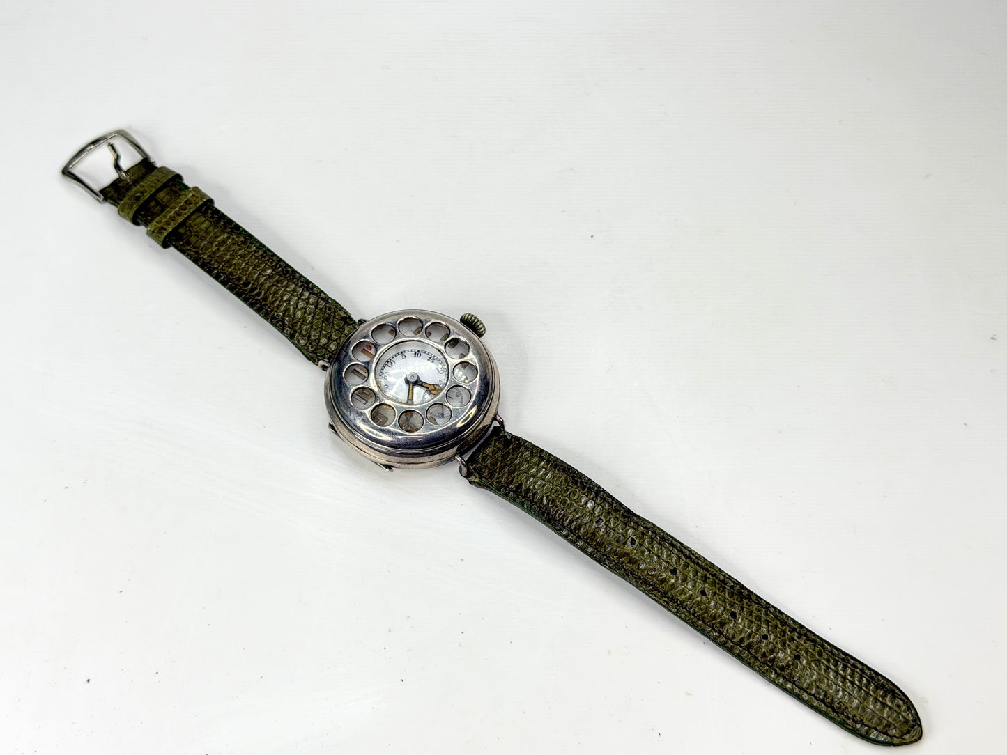 WWI Swiss Sterling Silver Telephone Dial Trench Watch c1915 Mechanical SS489