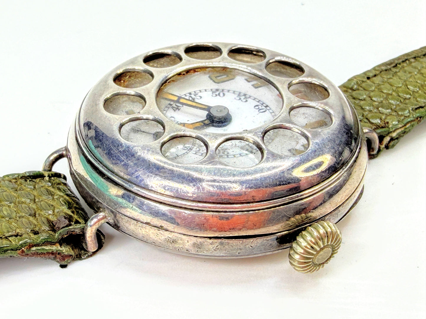 WWI Swiss Sterling Silver Telephone Dial Trench Watch c1915 Mechanical SS489