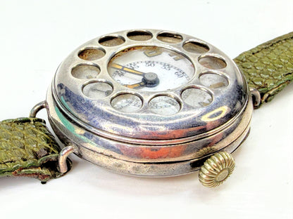 WWI Swiss Sterling Silver Telephone Dial Trench Watch c1915 Mechanical SS489