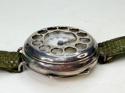 WWI Swiss Sterling Silver Telephone Dial Trench Watch c1915 Mechanical SS489