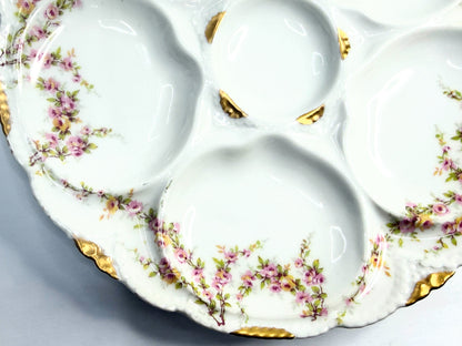 Theodore Haviland Limoges Oyster Plate Pink Rose Garlands Gold Accents A758