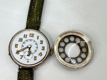 WWI Swiss Sterling Silver Telephone Dial Trench Watch c1915 Mechanical SS489