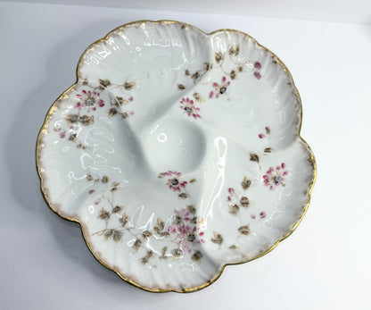Charles Field Haviland Limoges Oyster Plate 8.5” Gold-Edged Pink Blossoms A759
