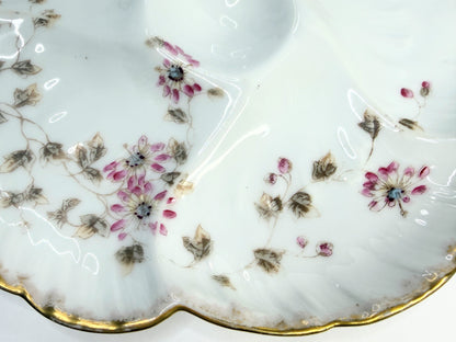 Charles Field Haviland Limoges Oyster Plate 8.5” Gold-Edged Pink Blossoms A759
