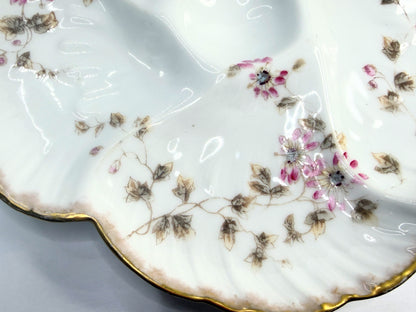 Charles Field Haviland Limoges Oyster Plate 8.5” Gold-Edged Pink Blossoms A759