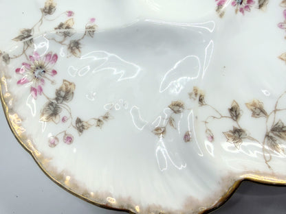 Charles Field Haviland Limoges Oyster Plate 8.5” Gold-Edged Pink Blossoms A759