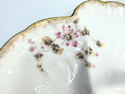 Charles Field Haviland Limoges Oyster Plate 8.5” Gold-Edged Pink Blossoms A759