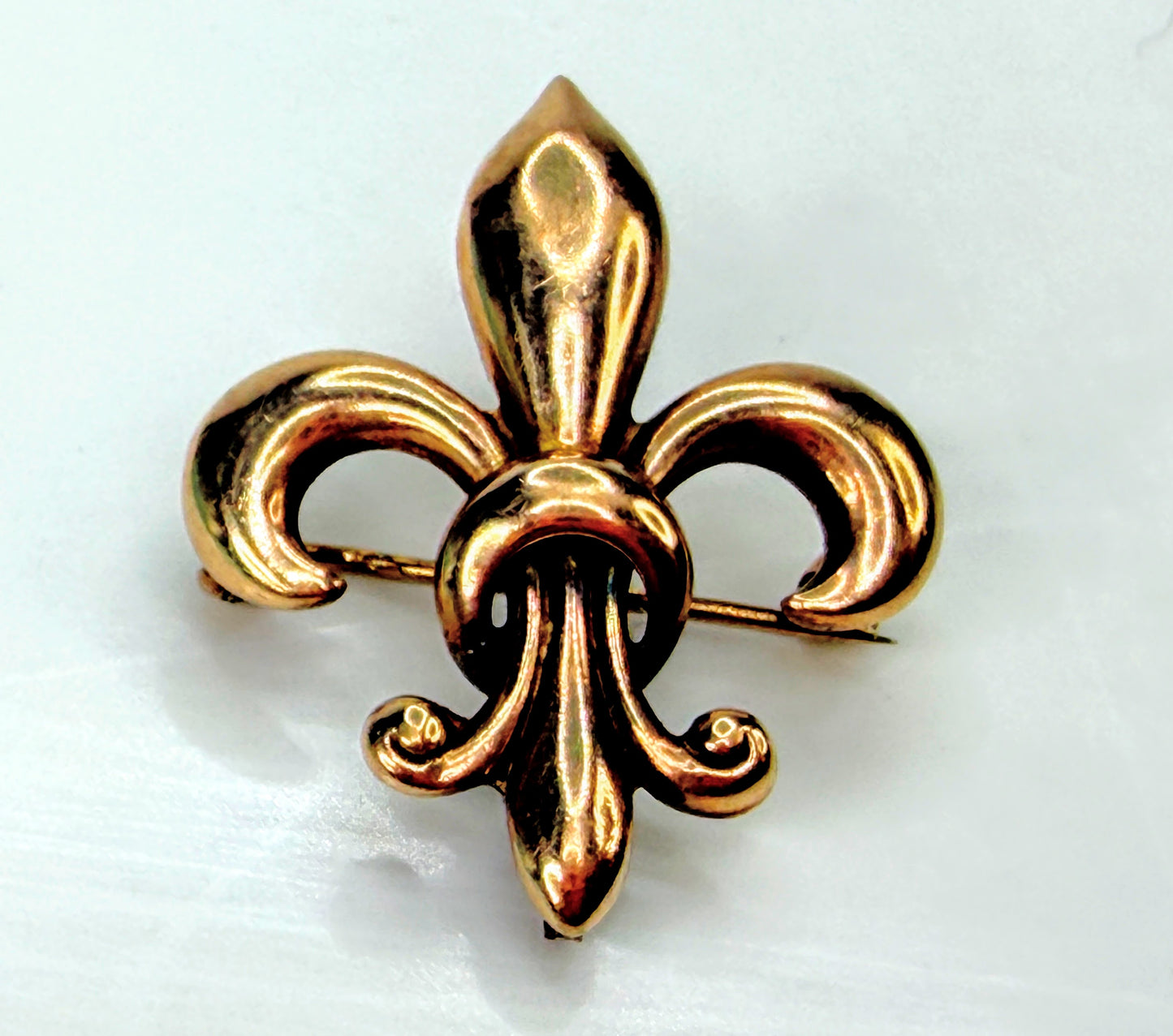 Antique 10K Rose Gold Fleur de Lis Brooch Art Nouveau Pin Circa 1920 JR1944